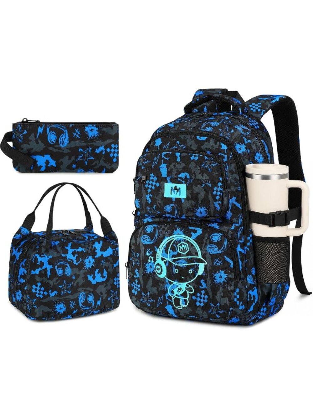 Camo Kids Backpack Set for Boys - Stylish Bookbag for School & Travel - 3pcs